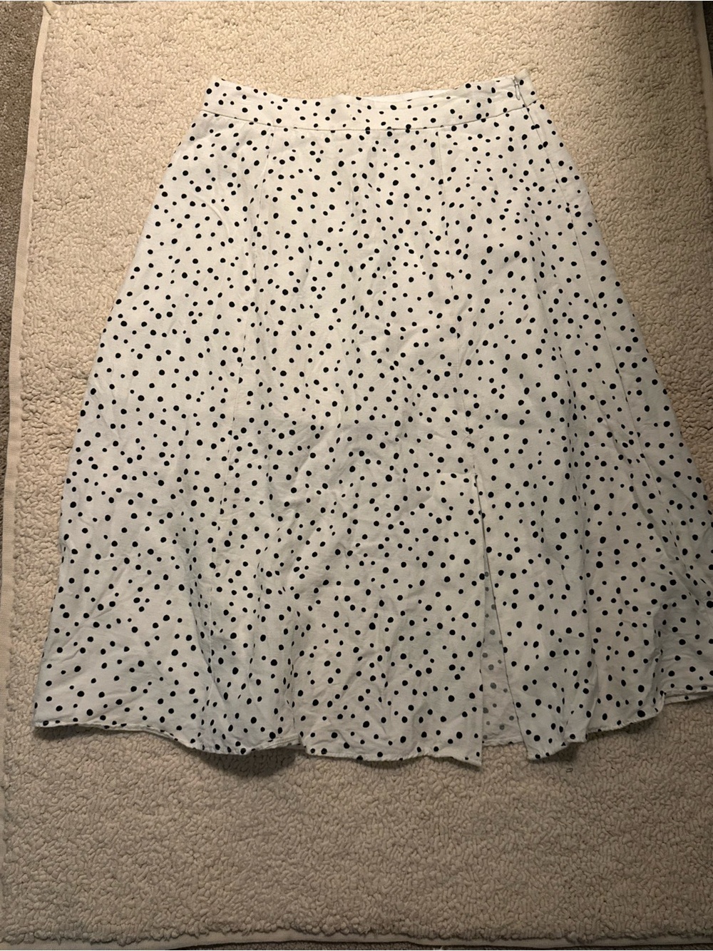 Loft Classic White and Black Polka Dot A-Line Linen Skirt